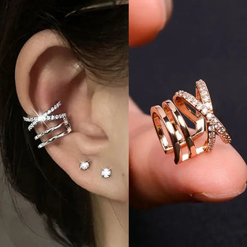 DAIIIBABYYY  -  1Pcs Zircon No Piercing Ear Cuff Earrings Earcuff Fake Cartilage Clip Earring Women Geometry Heart Star Ear Cuffs Jewelry Gifts